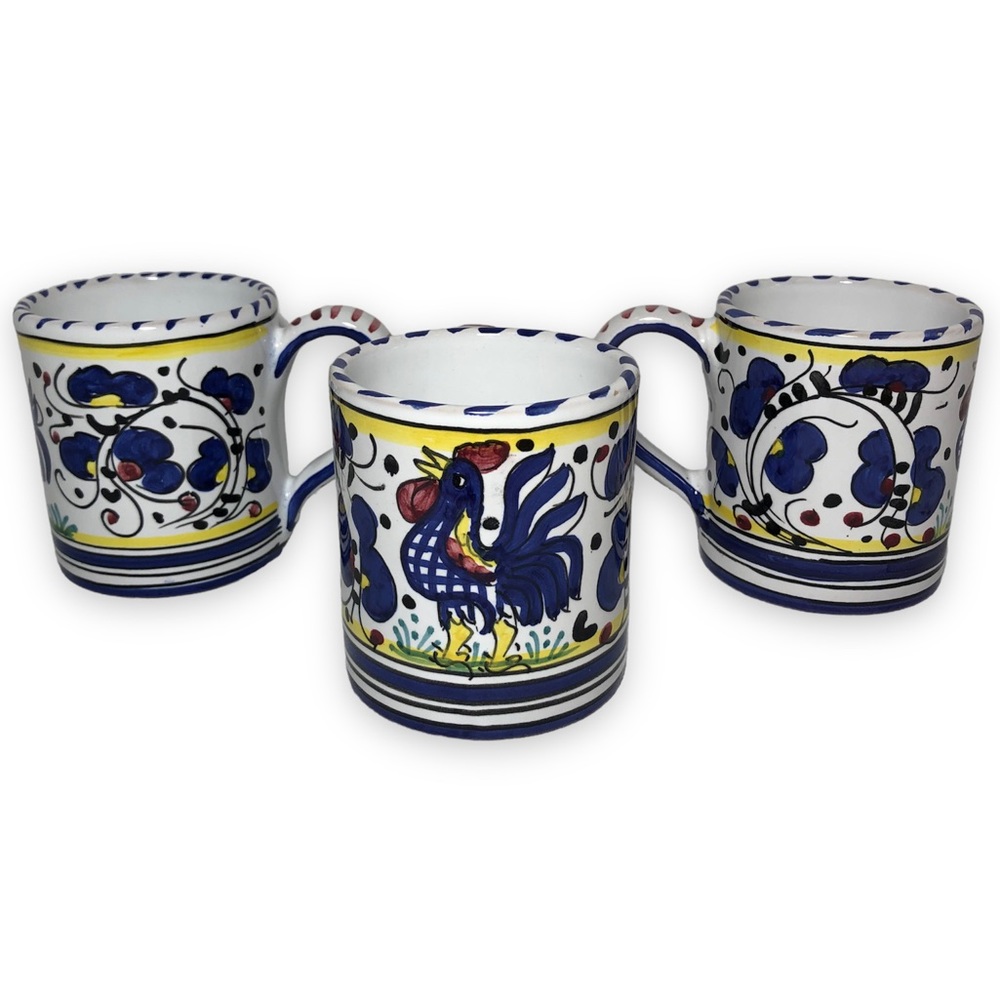 Starbucks Sambuco Pottery Mugs Deruta Style Rooster Handpainted Italy Set of 3